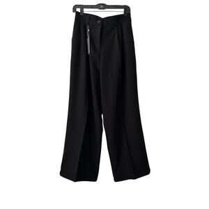 NWT Funyyzo High Rise Wide Leg Pleated Front Pockets Women Dress Black Pants-L